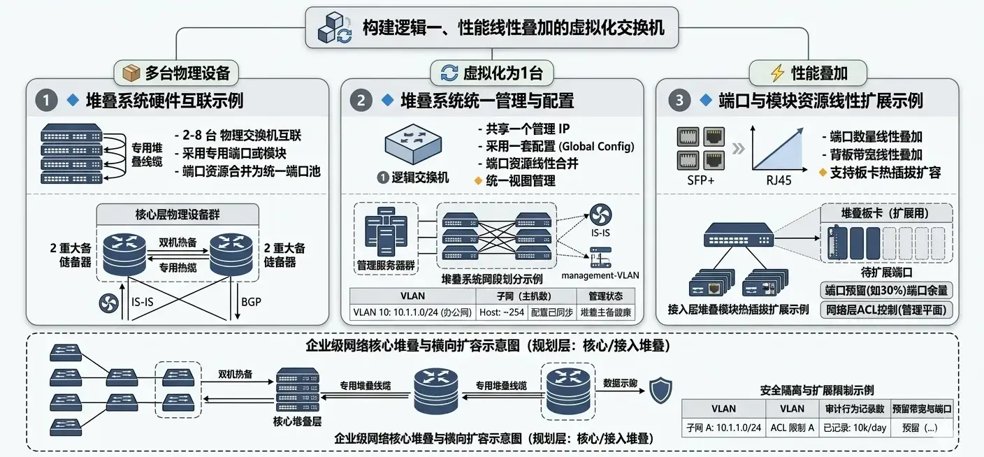 交换机堆叠部署架构示意图